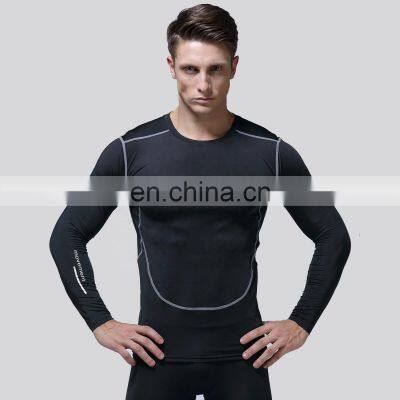 Gym Compression Shirts Quick Dry Long Sleeve Men Factory Sales Bodybuilding Tops 70polyester 30spandex photo-3