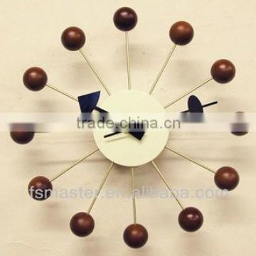 Low MOQ frameless wooden ball modern wall mounted clock