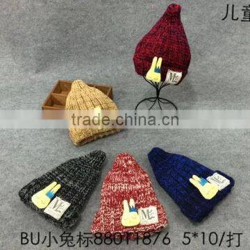 Lovely Rabbit Applique LOGO Label Sewed Pointed Boys Girls Winter Knitted Hats Beanie