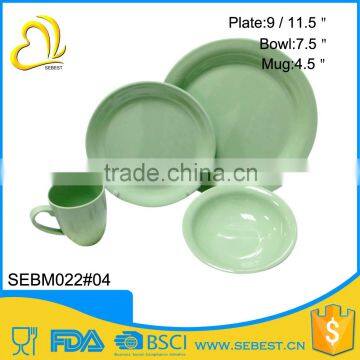 4 pc melamine plastic unbreakable bambooo dinnerware set