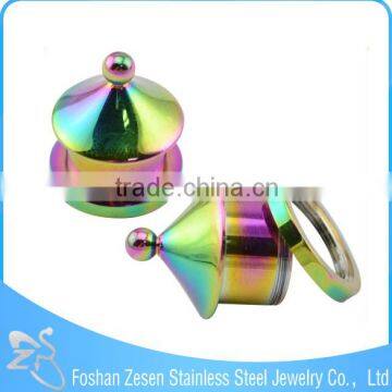 China supplier stainless steel piercing tent ear plugs rainbow piercing jewelry