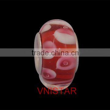 Vnistar stock wholesale high quality stainless steel core red glass beads fit for european bracelet&DIY jewelry PGS026