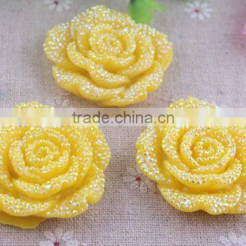 Wholesale shiny popular rhinestone resin flower beads!resin large plastic flower beads with hole in bulk!