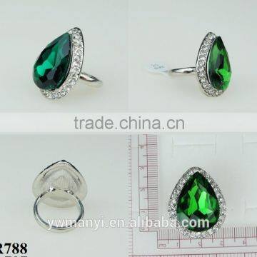 Latest Design Green Crystal Plating Silver Ring R788 Supplier's Choice photo-2