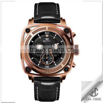 Luxury water resistant 316l stainless steel case japan quartz movt genuine leather strap chronograph sport men's watch