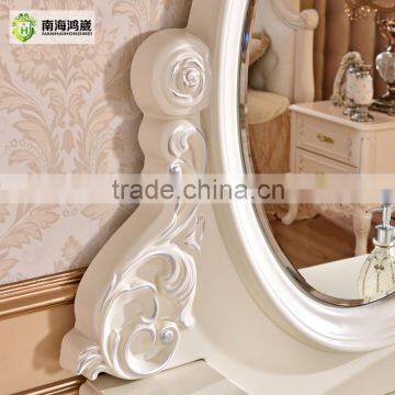 Luxury Antique European French Baroque Style Ivory White Hand Carved Wooden MDF Vanity Dressing Table Set photo-5