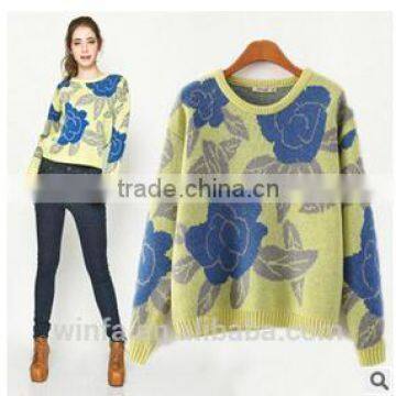 2015 new arrival pullover loose knit long sleeve floral print high-end woolen famale sweater                        
                                                Quality Choice