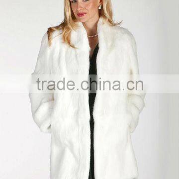 fashionable white rabbit fur coat