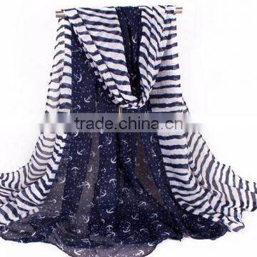 >> Women Striped Scarf Anchor Printing Fashionable Scarf/ photo-2