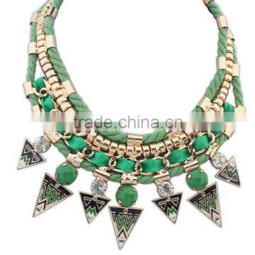 >>>New Arrival Chunky Cord Enamel Handmade Triangle Statement Crystal Necklace/ photo-3