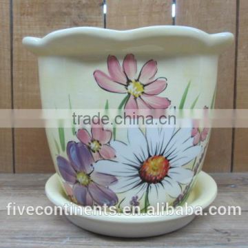 ceramic garden flower pot / planter with tray