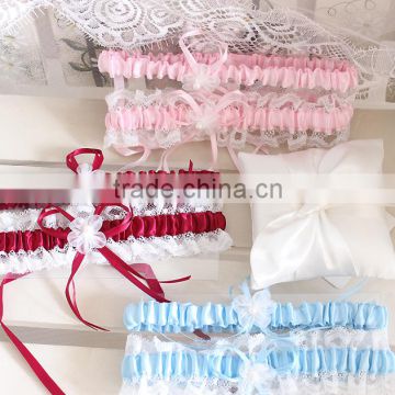 Handmade Flower Lace Wedding Garter Set,Sexy Pink Bridal Leg Garter For Wedding