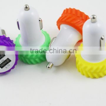 Special tire design dual usb car charger for iphone Smartphones