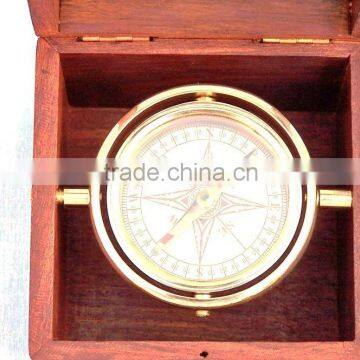 Nautical Solid Brass Lifeboat Compass With Rosewood Box 13439