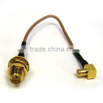 MCX male right angle R/A to SMA female bulkhead with RG178 cable, cable assembly, pigtail, jumper cable