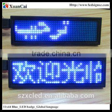 Blue color Worldwide language 11X44B 5V USB + Rechargeable battery mini LED display/LED name card/LED tag /Led badge