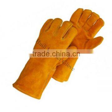 Cut- resistant brown split cowhide leather foundry welder gloves