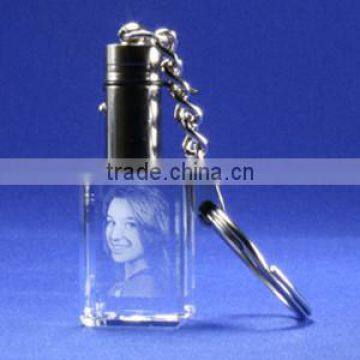 Wholesale popular 3d laser souvenirs crystal photo keychain, key ring with lighter