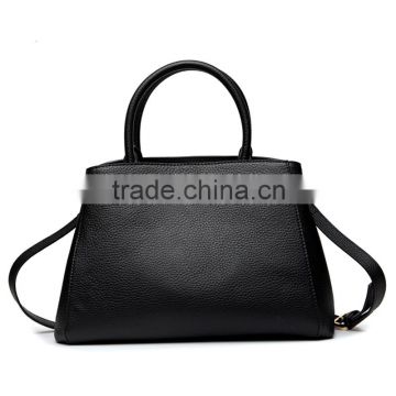 Simple design elegant women's high quality black genuine leather handbag