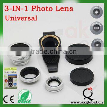 High quality 3 in1 Universal Wide/Macro angle/fish eye lens camera lens for galaxy note 2