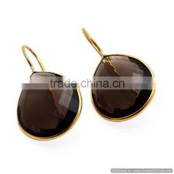 Gold Plated Smoky Topaz Gemstone Earrings