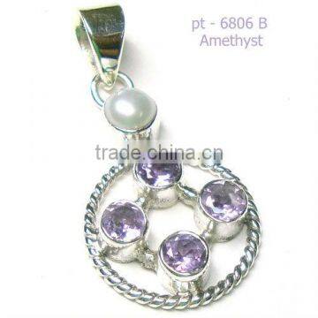 Sterling Silver Amethyst & Pearl Pendant
