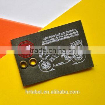 damask woven labels with metal eyelet