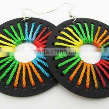 Colored thread wood earring,Fashion black wood earring,New design jewelry 2013