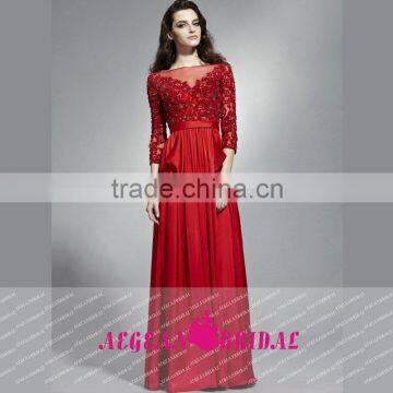 HT57 Elegant 3/4 Sleeve Applique See Through Prom Long Dresses Beaded Bust High Neck Floor Length Vestido De Baile Curto