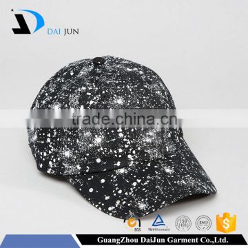 China Factory Daijun New Design OEM High Quality 100%cotton Curved Black Splatter Print Men Custom Baseball Cap Rack