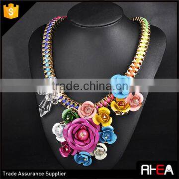 Boho Colorful Multi Flowers Necklace,Fashion Statement Shourouk Choker Necklace