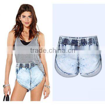 2016 Summer Fashion Women Sports Jeans Denim Ladies Irregular Curve Hem Elastic Waist Loose Fit Beach Athletic Shorts