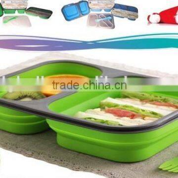 FDA 2 Compartment Food Storage Container and Collapsible Silicone Lunch Box with Utensil Included