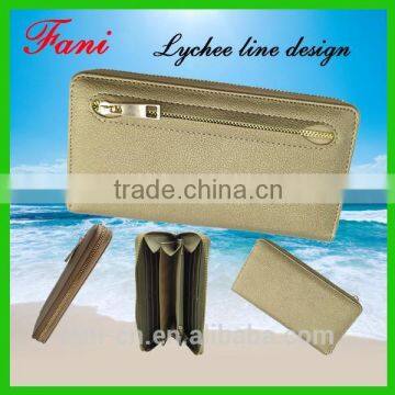 Lychee line with siggle zipper design leather wallet for women/ladies/girls