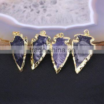 Arrowhead Pendant, Silver / Gold Plated Edged Blue Sand Gem Stone Druzy Pendant, For Jewelry Making