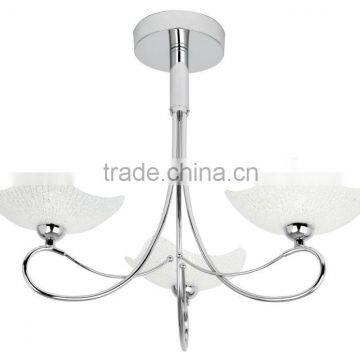 3 light semi-flush pendant in chrome finish with frosted glass shade