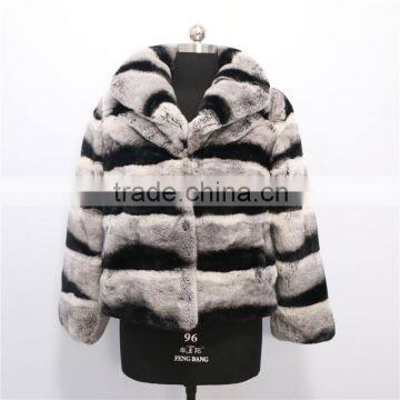 2016 new design wholesale price chinchilla rex rabbit fur coat for women