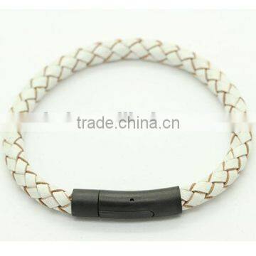 Fashion white leather bracelet with magnetic lock