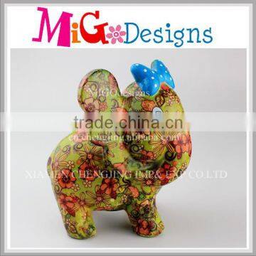 Wholesale Beautiful Elephant Ceramic Saving Bank with Flower Design