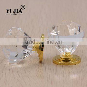 Golden Metal Modern Clear Wardrobe Drawer Crystal Knob