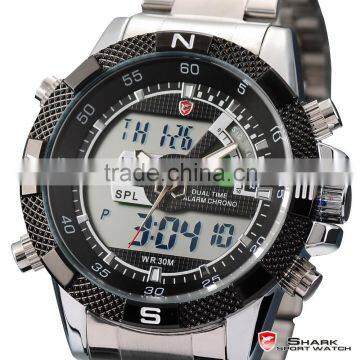 Mens Shark Digital LCD Outdoors Analog Quartz Sport Steel Wrist Watch photo-3