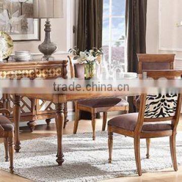 Mediterranean style Dinning Room Furniture Set, Solid Wood Carved Rectangular Dinner Table With Chairs, Leisure Dinning Set