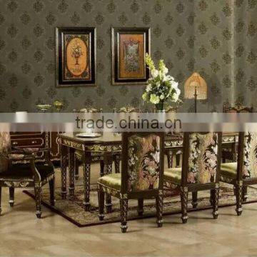 Royal Design Home furniture Rectangular Dinning Table With Eight Chairs, Solid Wood Carved Dinning Room Set