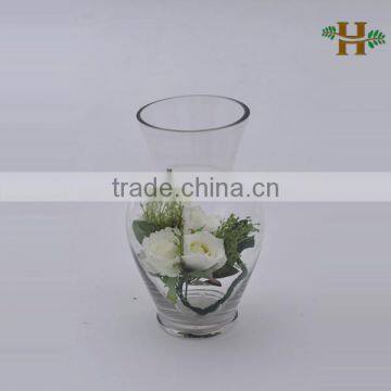 Handmade clear practical glass vase, home use big belly decorative glassware