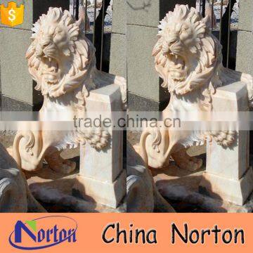 Norton standing sunset red marble roaring lion on marble base with mouth opening NTBM-L019L