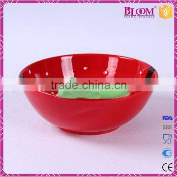 Hand-painted Red Ceramic Christmas Round Candy Bowl photo-3