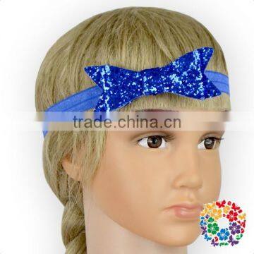 Royal Blue Sequins Bows With Stretchy Fold Over Headbands photo-6