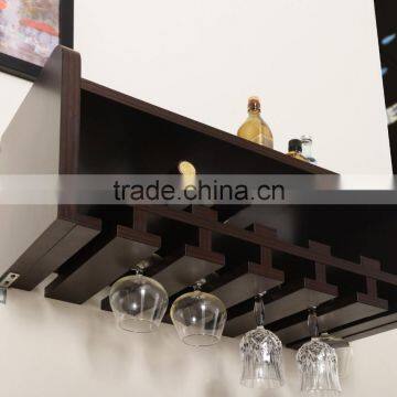 Wooden Floating Wine Rack Display Wall Mount Living Room Design Functional Decor Wall Display Rack With Glass Holder