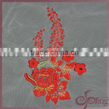 Red mesh lace embroidered motif, elegant embroidery design lace motif