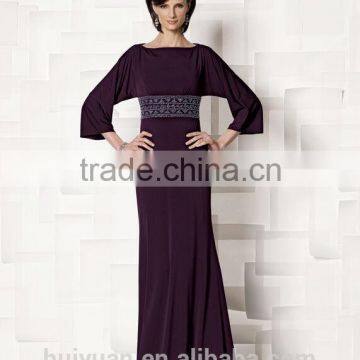 Formal Long Sleeve Beaded A-line Full Length Round Neck Mother Dress Muslim Bridal Gown photo-2